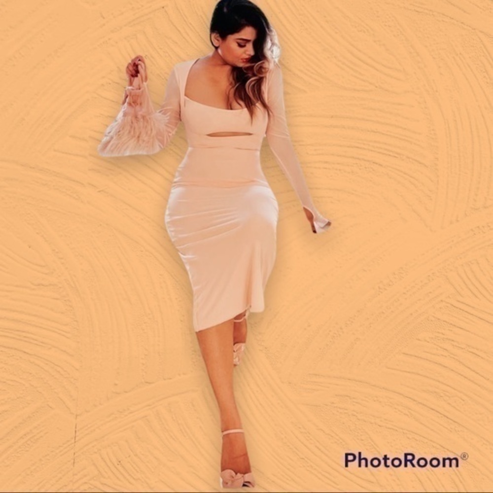 Beige NUDE mesh Midi Dress - Picture 6 of 8
